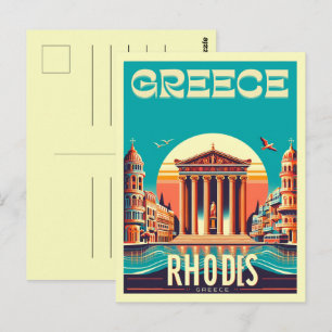 Retro Rhodos Stadt - Griechenland Urlaub Geschenke Postkarte