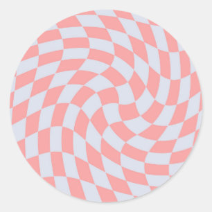 Retro Rhubarb Blue Pastel Warped Karos Checked Runder Aufkleber