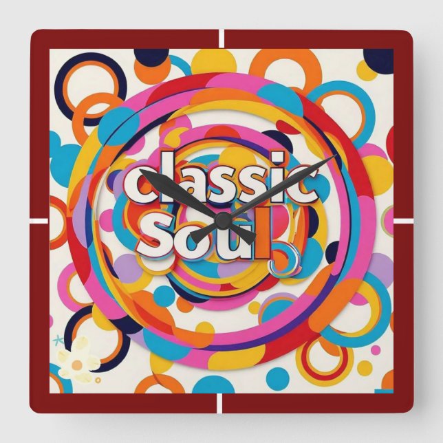 "Retro Rhythms" Quadratische Wanduhr (Vorderseite)