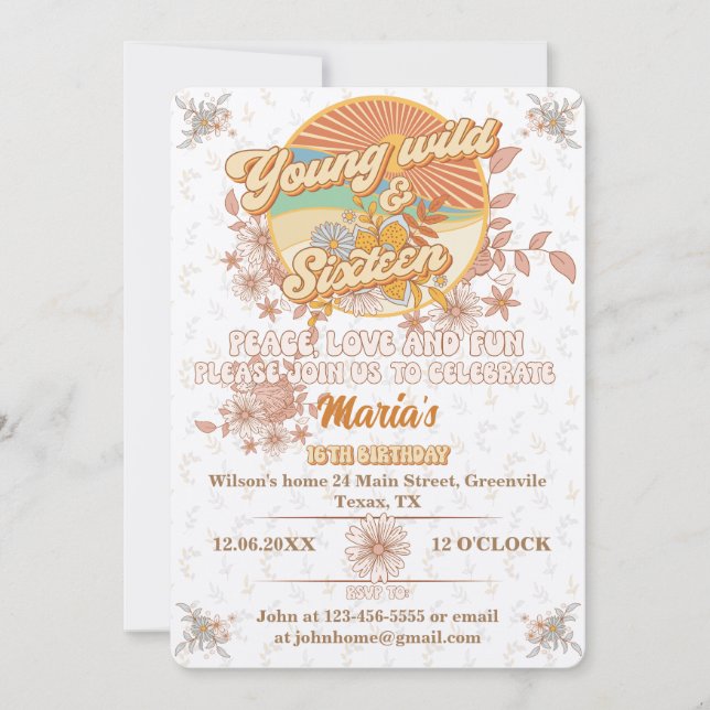 Retro-Rhythmus der ultimative Groovy 16. Geburtsta Einladung (Vorderseite)