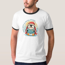 Retro-Ringer-Pinguin-Leser-Sporty-Baumwoll-T-Shirt T-Shirt