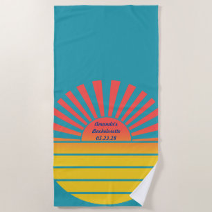 Retro-Rising-Sun-Junggesellinnenabschied Blau Rot  Strandtuch