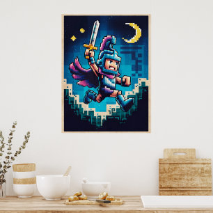Retro-Ritter gepixelt Poster