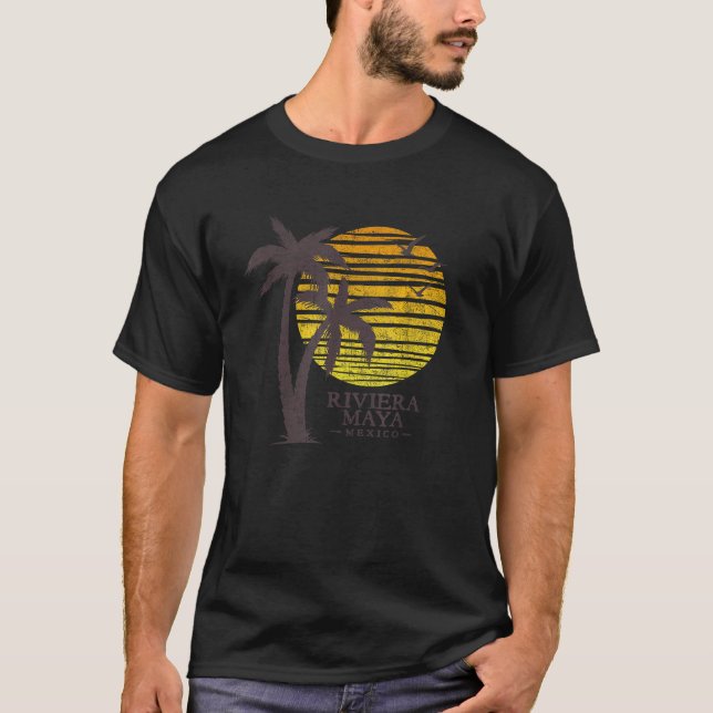 Retro Riviera Maya Mexico Beach Sunset Mens Womens T-Shirt (Vorderseite)