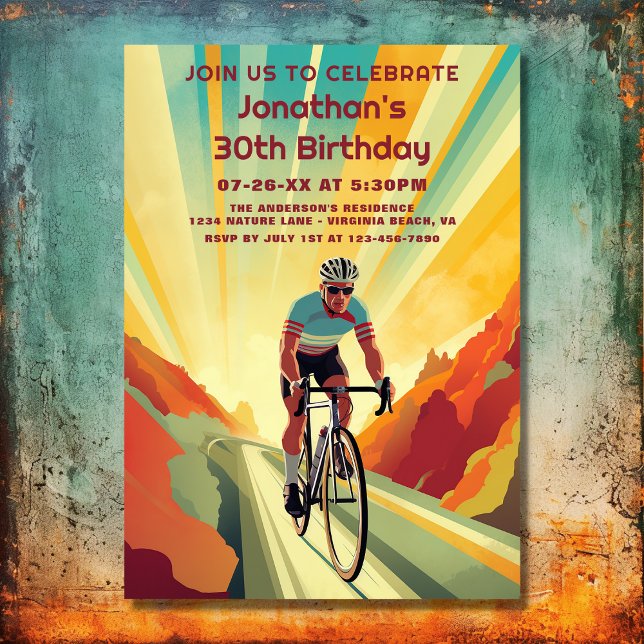 Retro Road Cyclist Radfahrer Geburtstag Einladung (Front - Retro Road Cyclist Cycling Bike Birthday Invitation)