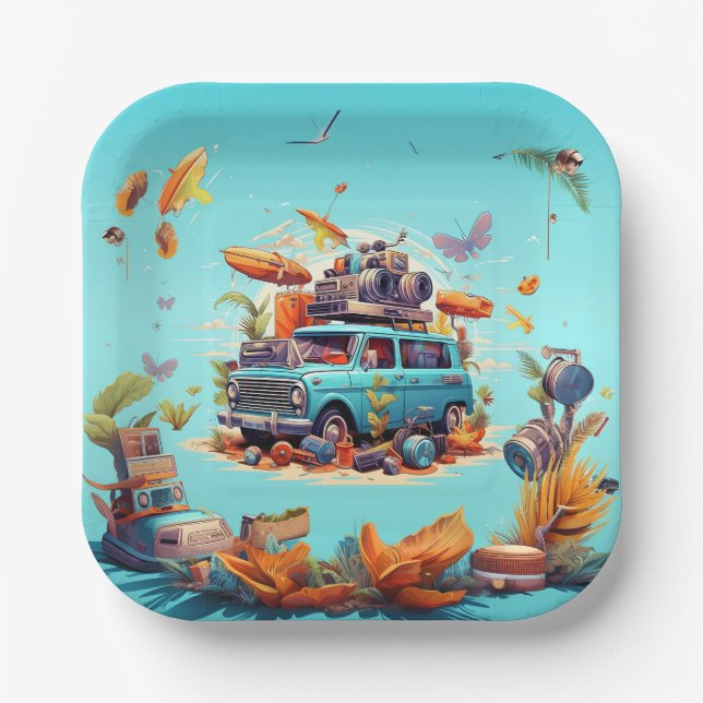 Retro Road Trip Pappteller (Vorderseite)