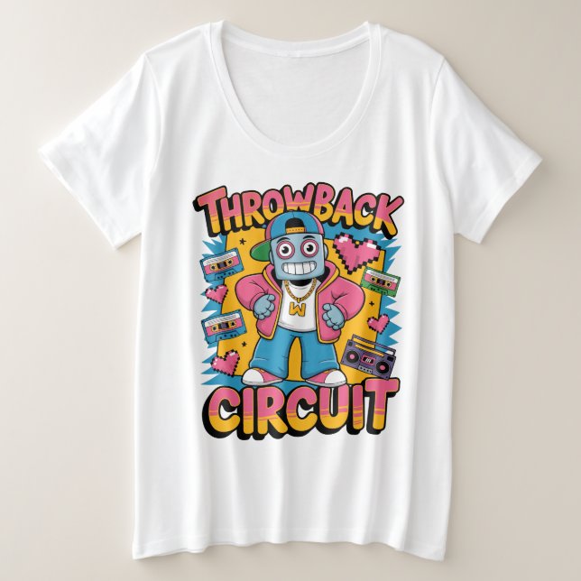Retro Robot 90er-Jahre Hip Hop Design - Fun Cartoo Große Größe T-Shirt (Design vorne)
