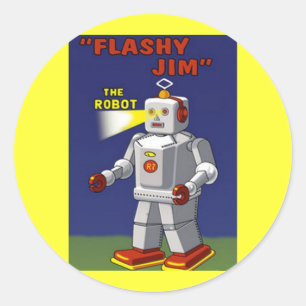 RETRO-ROBOT-AUFKLEBER 2 RUNDER AUFKLEBER