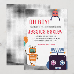 Retro Robot Baby Dusche Einladung