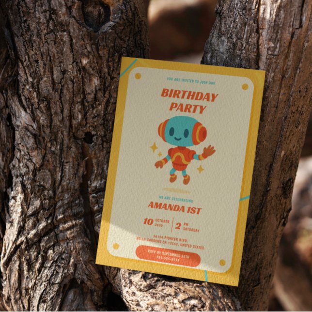 Retro Robot Birthday Einladung (Von Creator hochgeladen)