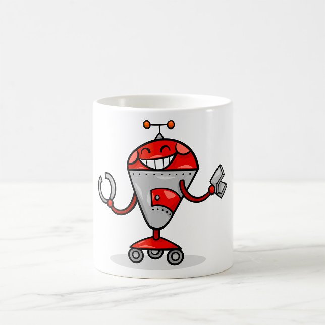 Retro Robot Cartoon Fun Red und Silver AI Bot Kaffeetasse (Von Creator hochgeladen)