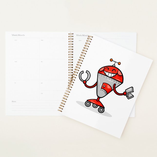 Retro Robot Cartoon Fun Red und Silver AI Bot Planer (Von Creator hochgeladen)