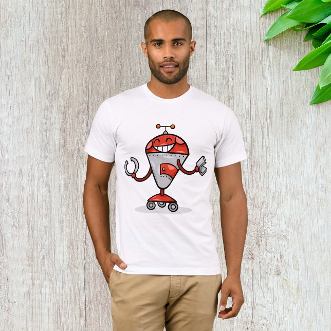Retro Robot Cartoon Fun Red und Silver AI Bot T-Shirt (Von Creator hochgeladen)