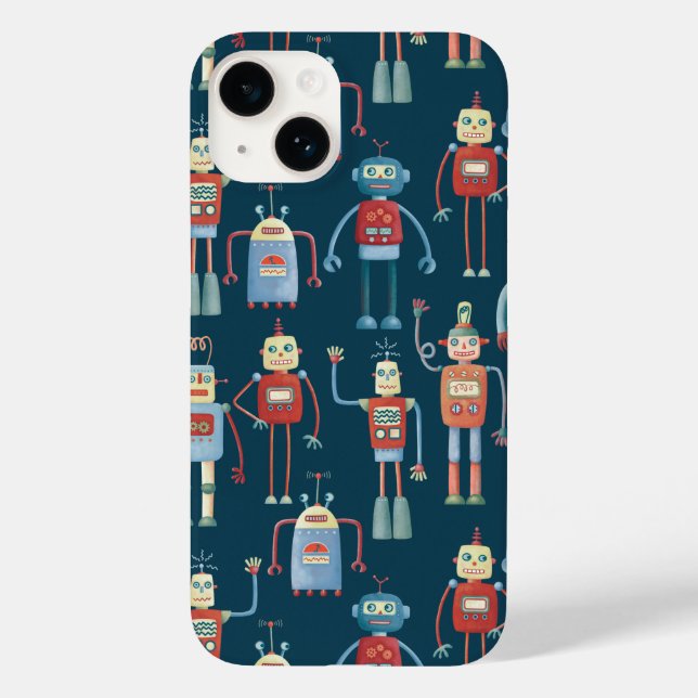 Retro Robot Muster dunkel Case-Mate iPhone Hülle (Rückseite)