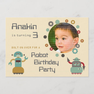 Retro Robot Party Geburtstag Foto Einladung