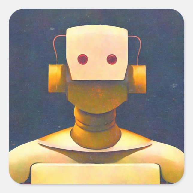 Retro Robot Quadratischer Aufkleber (Vorderseite)
