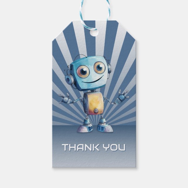 Retro Robot Thema Geburtstag Vielen Dank Geschenkanhänger (Vorderseite)