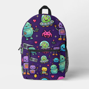 Retro-Roboter-Alien-Rucksack – Space-Arcade-Design Bedruckter Rucksack