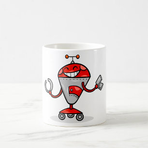 Retro-Roboter-Cartoon-Spaß Roter und silberner AI- Kaffeetasse