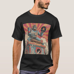 Retro-Roboter-DJ mit Vinyl — Vintage-Comic-Sonnens T-Shirt