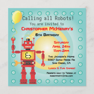 Retro Roboter-Geburtstags-Party Einladungen