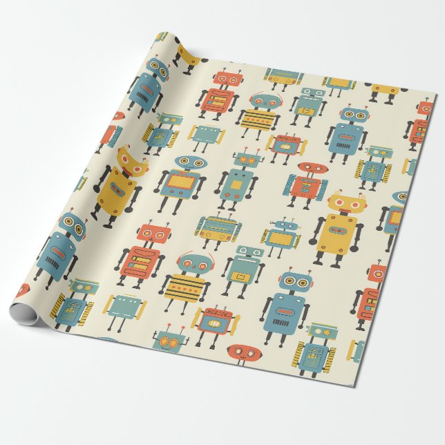 Retro-Roboter-Geschenkpapier Geschenkpapier (Ungerollt)