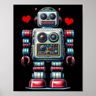 Retro-Roboter-Herz Valentinstag Kinder Kleinkind V Poster
