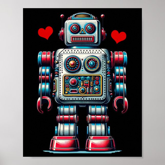 Retro-Roboter-Herz Valentinstag Kinder Kleinkind V Poster (Vorne)