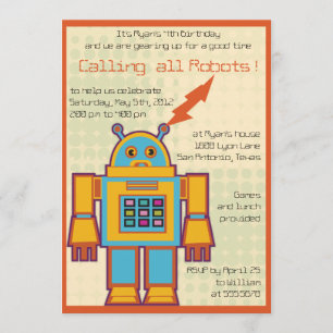 Retro-Roboter-Kindergeburtstag-Einladung -4 Einladung