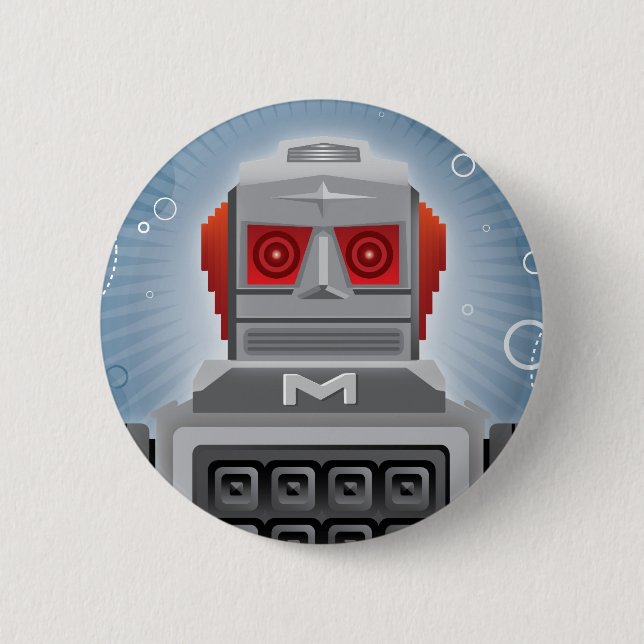 Retro Roboter-Knopf Button (Vorderseite)