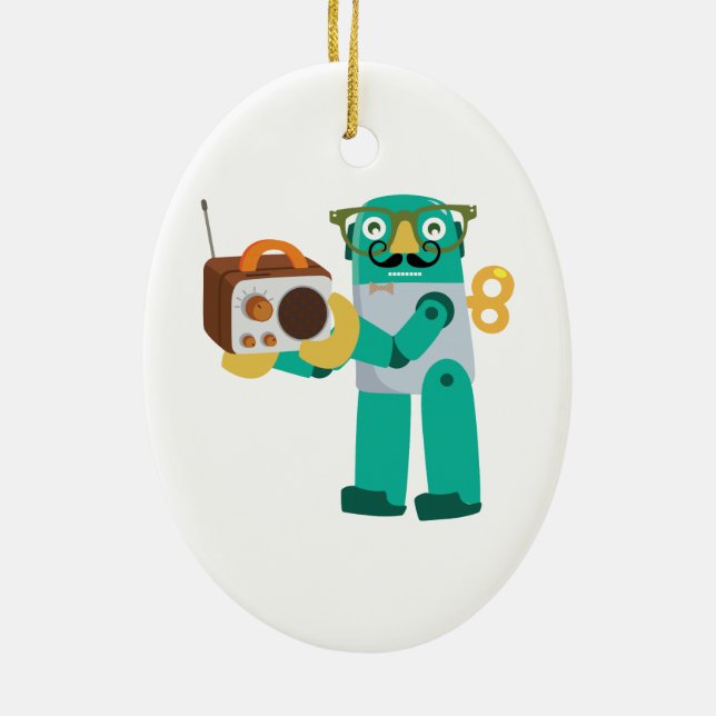 Retro-Roboter mit Radio Keramik Ornament (Hinten)