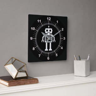 Retro Roboter Quadratische Wanduhr