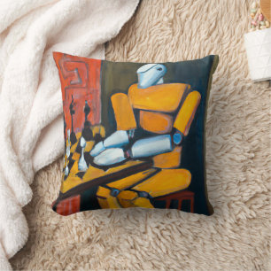 RETRO-ROBOTER SPIELT SCHACH FARBENFROHE DEKORATI KISSEN