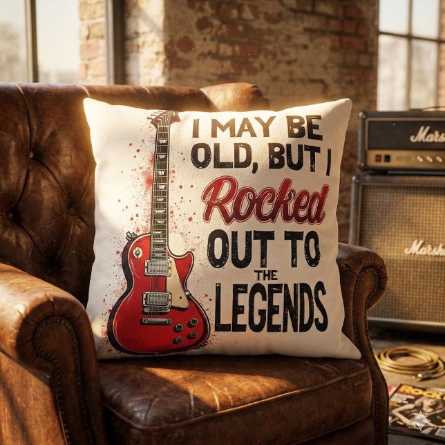 Retro Rock Gitarre Klassische Musik Nostalgie Desi Kissen (Retro Rock Guitar Classic Music Nostalgia Design Throw Pillow Mockup D)