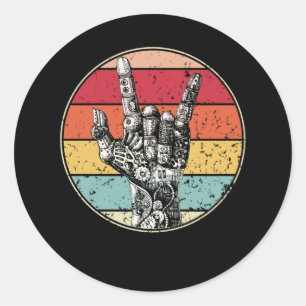 Retro Rock On Hand Hörner für Rock and Roll Musik Runder Aufkleber