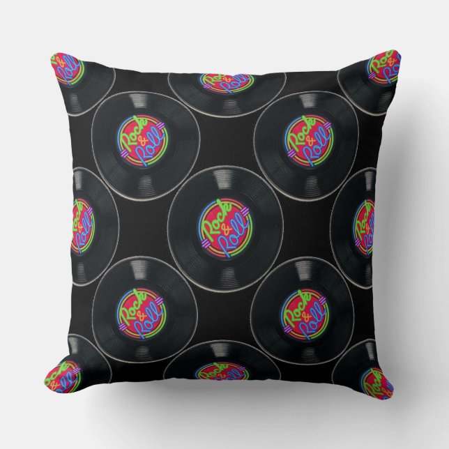Retro Rock & Roll Vinyl Throw Kissen (Vorderseite)