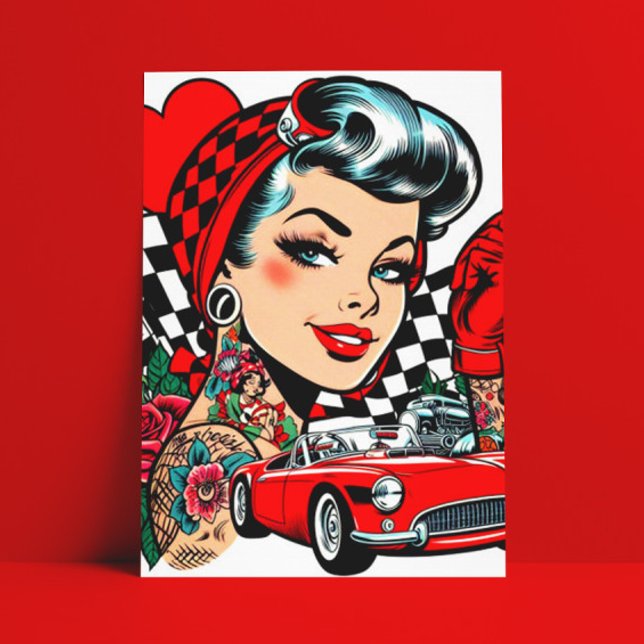 Retro Rockabilly Girl Comic Postkarte (Von Creator hochgeladen)