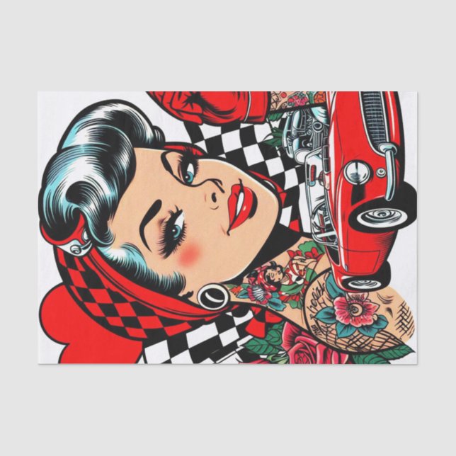 Retro Rockabilly Girl Comic Seidenpapier (Vorderseite)