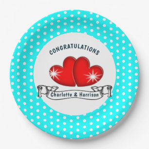 Retro Rockabilly Hearts Wedding Pappteller