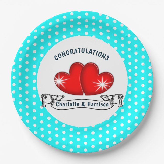 Retro Rockabilly Hearts Wedding Pappteller (Vorderseite)