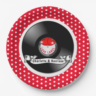 Retro Rockabilly Hearts Wedding Pappteller