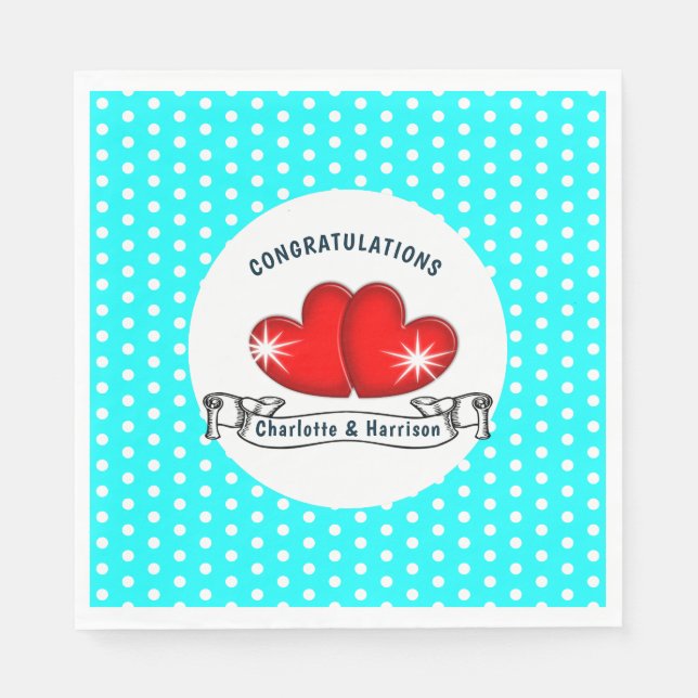 Retro Rockabilly Hearts Wedding Serviette (Vorderseite)