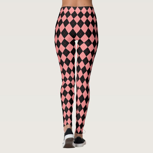 Retro Rockabilly Pink Black Raute Leggings Pants (Rückseite)