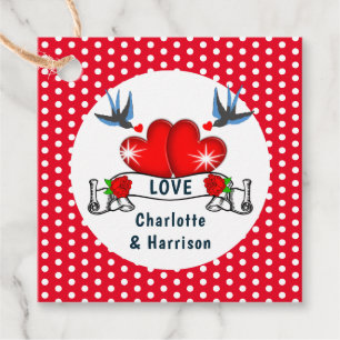Retro Rockabilly Polka Dot Hearts Wedding Geschenkanhänger