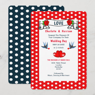Retro Rockabilly Polka Dot Wedding Einladung