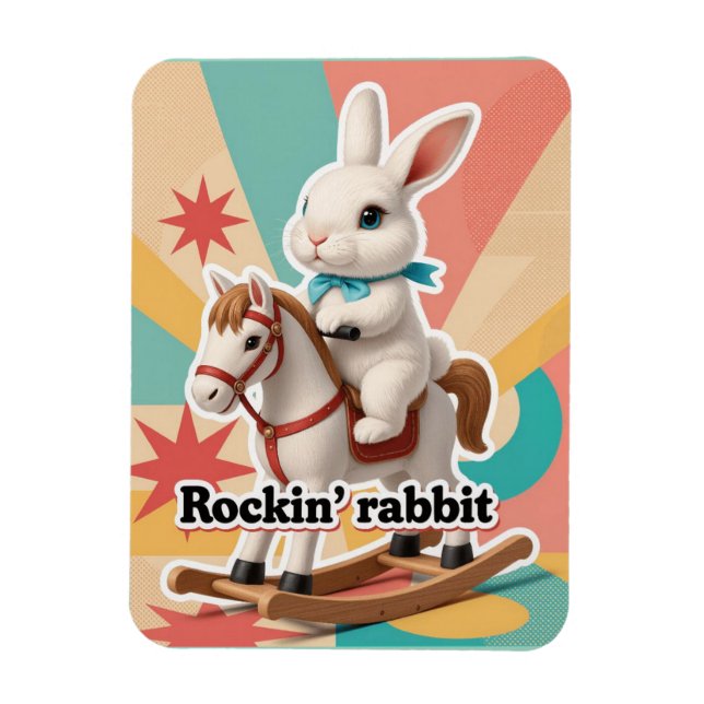 Retro rockender Hase Gruß  Magnet (Vertikal)