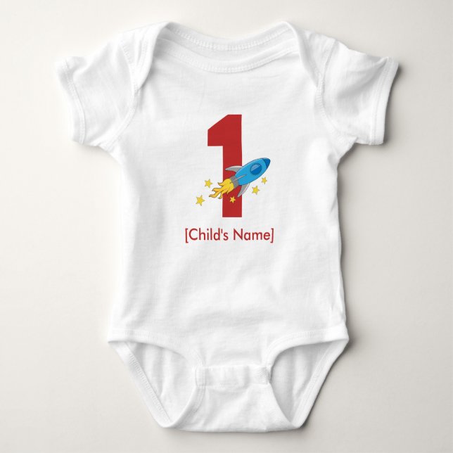Retro Rocket Birthday - Personalizable Baby Strampler (Vorderseite)