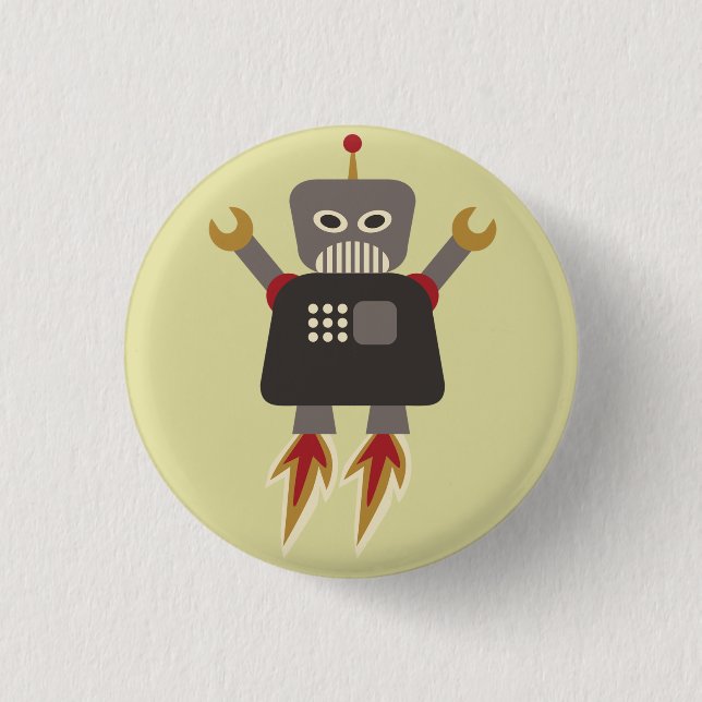 Retro Rocket Cartoon Robot Flair Button (Vorderseite)