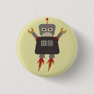 Retro Rocket Cartoon Robot Flair Button