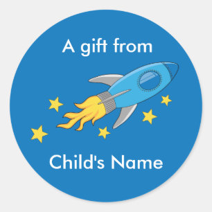 Retro Rocket-Geburtstag Goodie Taschen-Aufkleber Runder Aufkleber